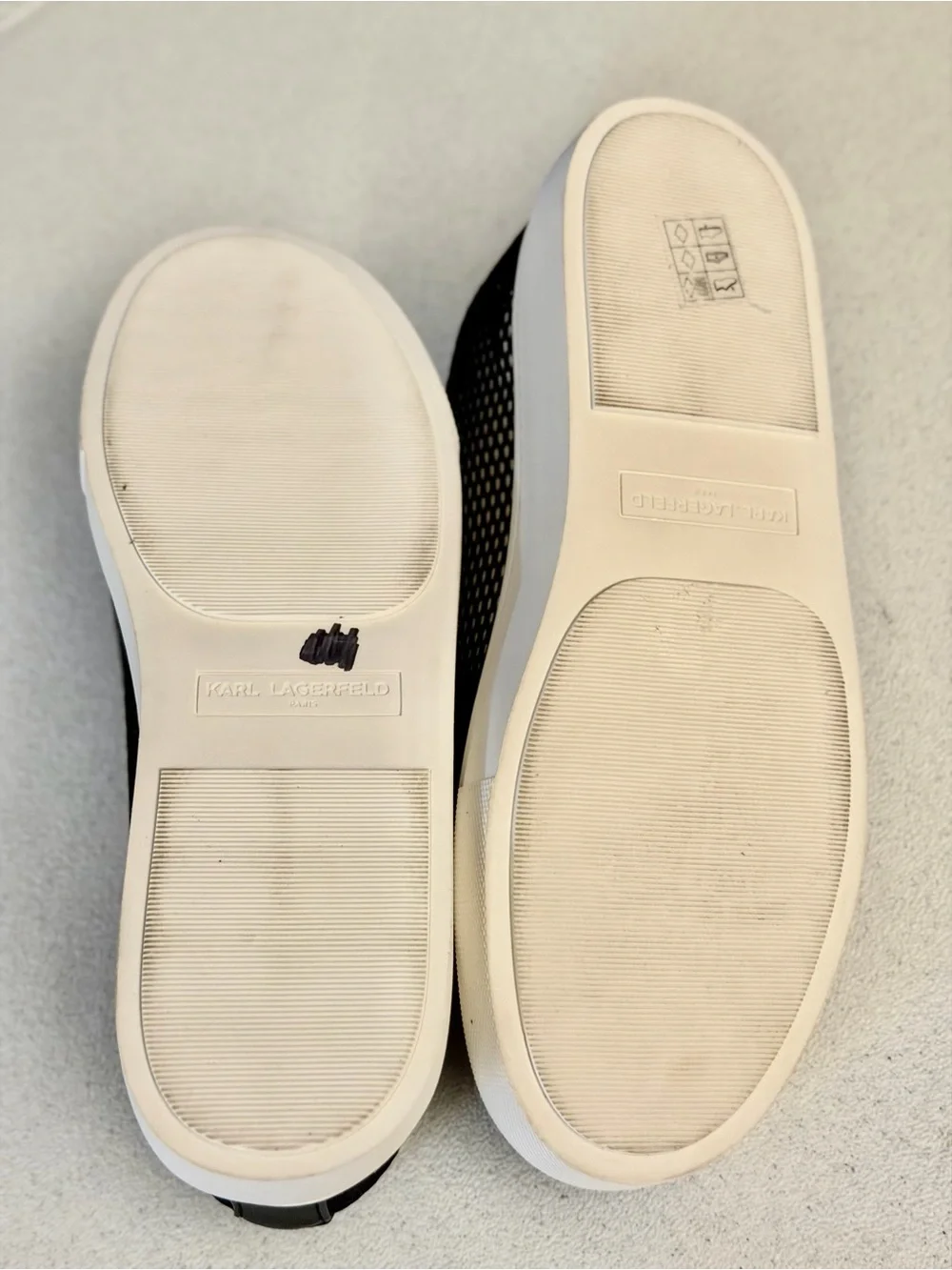 Karl Lagerfeld Black and White Mesh Low-Top Sneakers with Gold Accents